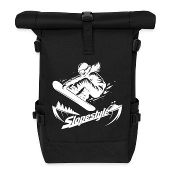 Slopestyle Snowboard Action in den Bergen - Rolltop Rucksack - Schwarz - Vorne
