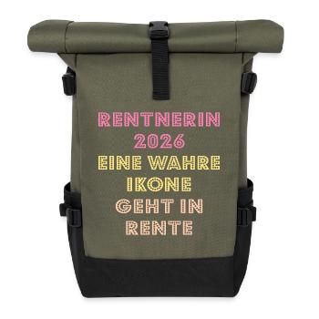 Rente Abschied Rentnerin 2026 - Rolltop Rucksack - Olive/Schwarz - Vorne
