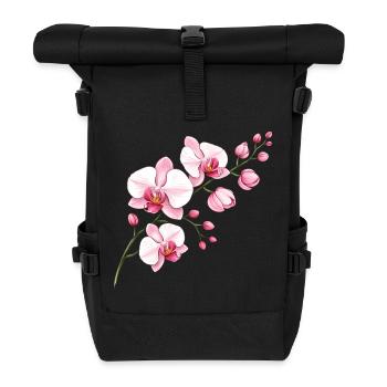 Orchid Flower Branch Illustration Floral Motif - Roll Top Backpack - black - Front