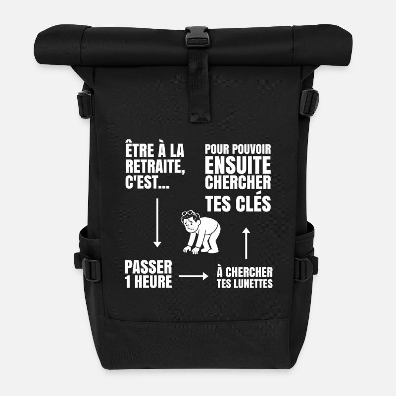 Im Ruhestand mit oder ohne Brille (weißer Text) - Rolltop Rucksack - Schwarz