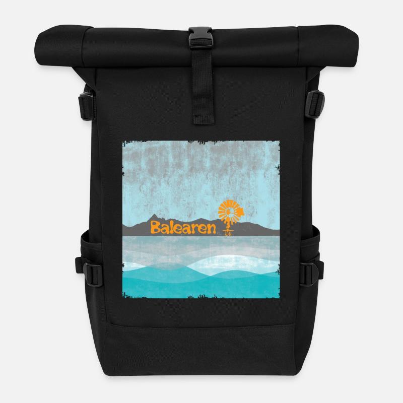 Balearen Küste Windmühle Sonnenflug - Rolltop Rucksack - Schwarz