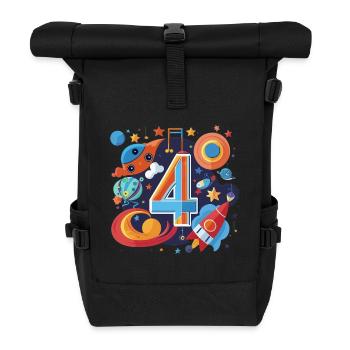 Space 4th Birthday Rocket World - Roll Top Backpack - black - Front