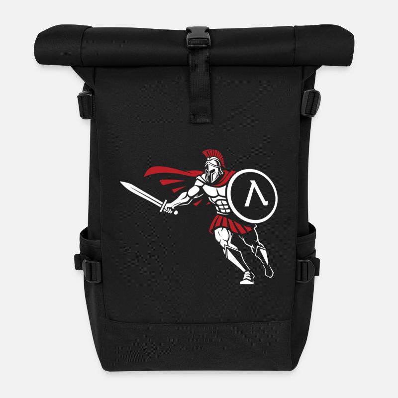 Spartan Attack Sword Shield Spartan Mascot - Roll Top Backpack - black