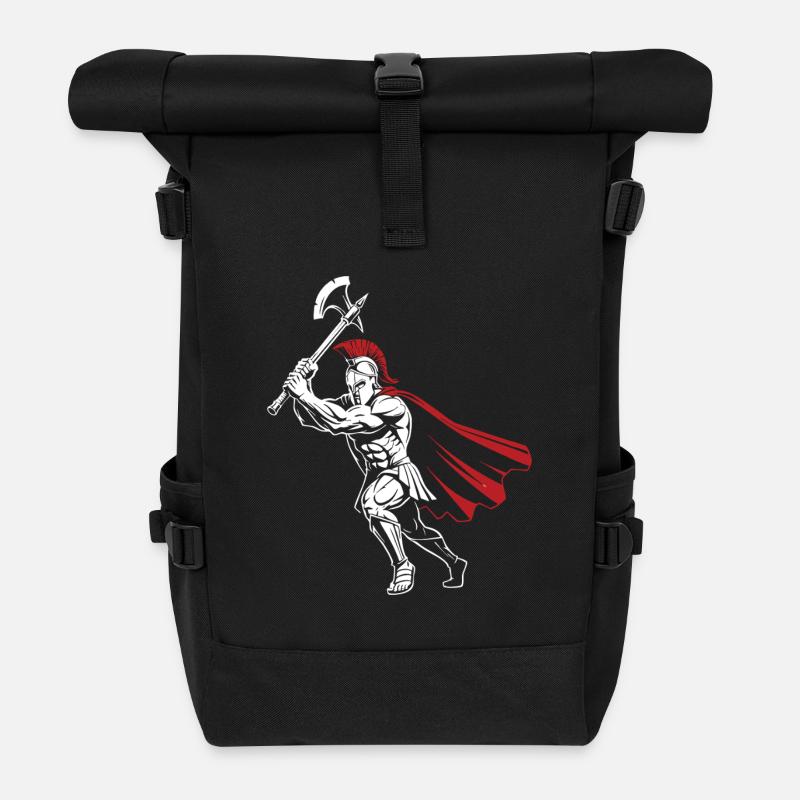 Spartan Warrior Axe Mascot Spartan Axeman - Roll Top Backpack - black