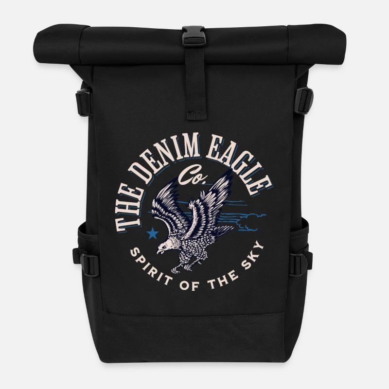 Denim Eagle Spirit of the Sky - Roll Top Backpack - black