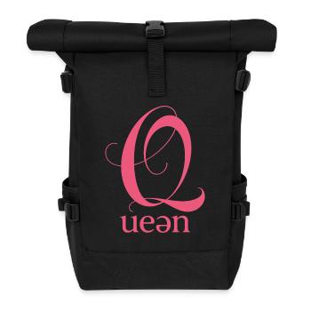 Q Königin Schriftzug Pink - Rolltop Rucksack - Schwarz - Vorne