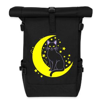  Katze Mond Sterne Outline - Rolltop Rucksack - Schwarz - Vorne