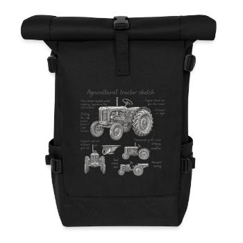 Landwirtschaftlicher Traktor Skizze - Rolltop Rucksack - Schwarz - Vorne