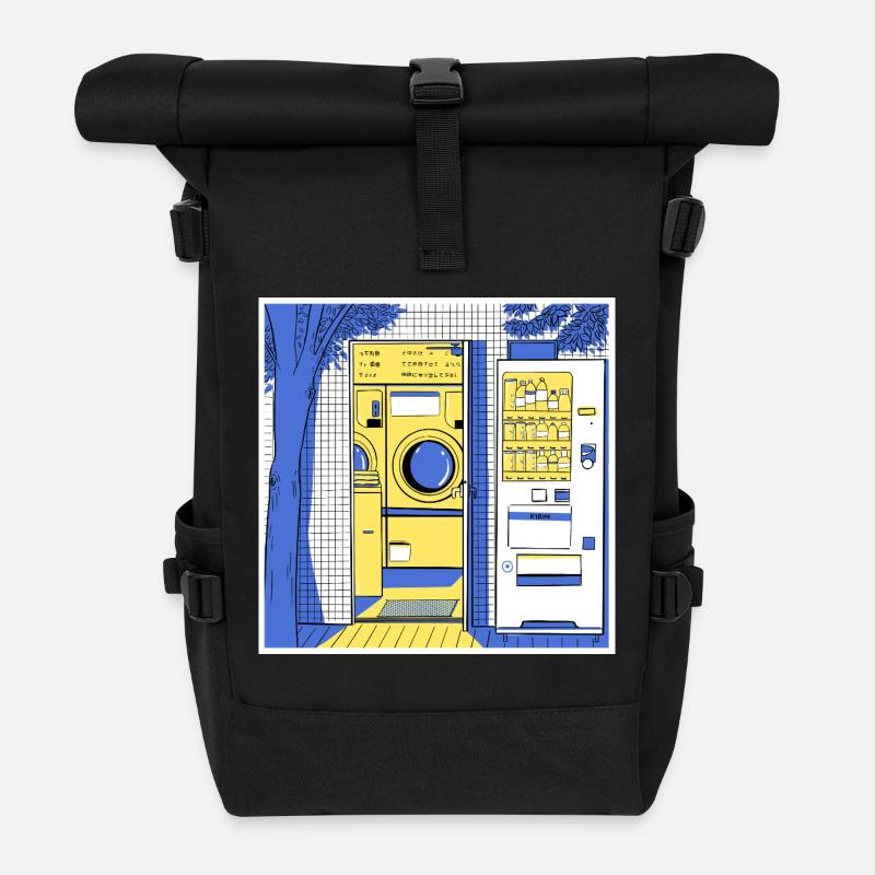 Japanischer städtischer Waschsalon nachts - Rolltop Rucksack - Schwarz