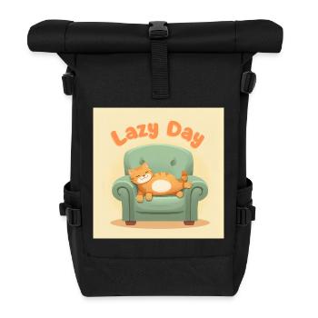 Faule Katze auf dem Sessel - Rolltop Rucksack - Schwarz - Vorne
