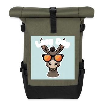 Esel mit orangefarbener Sommerbrille - Rolltop Rucksack - Olive/Schwarz - Vorne
