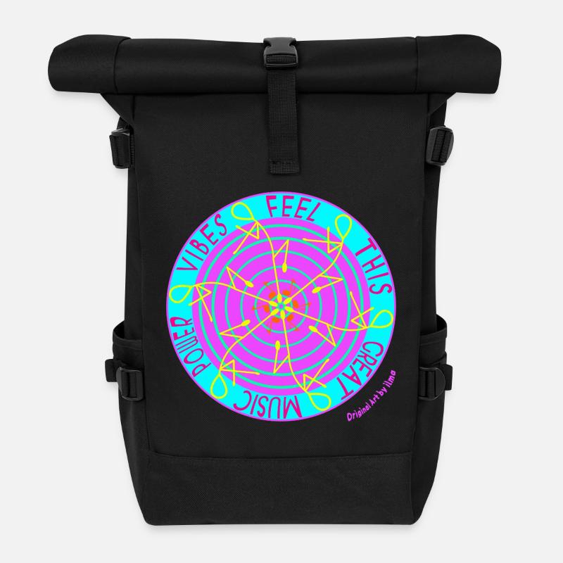 Music Vibes -Retro Vinyl Dance - Roll Top Backpack - black