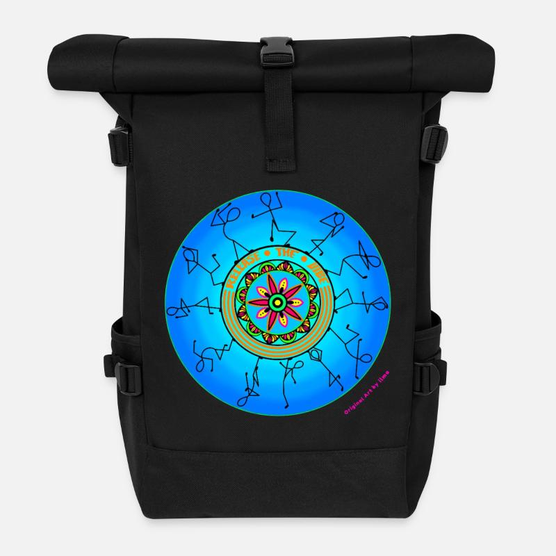Release the Vibe - Hand Drawn Mandala Art - Roll Top Backpack - black