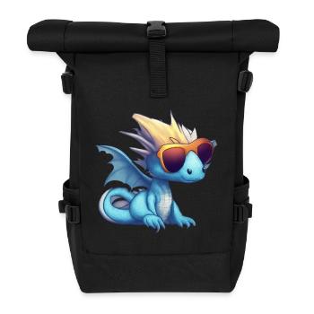 Kleiner Blauer Drachen mit Sonnenbrille - Rolltop Rucksack - Schwarz - Vorne