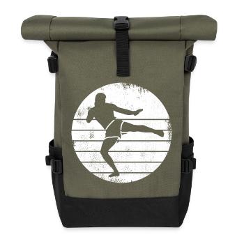 Kickboxer Drawing - Roll Top Backpack - olive/black - Front
