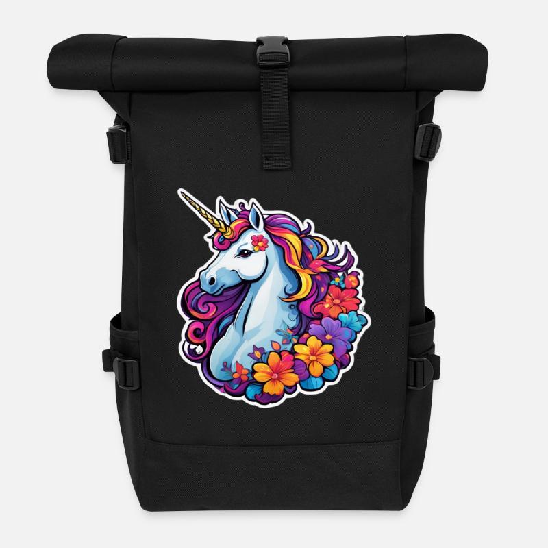 Licorne Florale Arcenciel - Sac à dos roll top - noir
