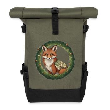 Fuchs Wald Kranz Illustration - Rolltop Rucksack - Olive/Schwarz - Vorne
