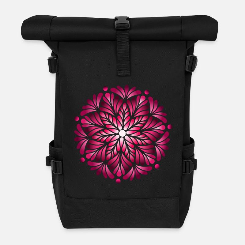 Luminous Pink Mandala - Roll Top Backpack - black