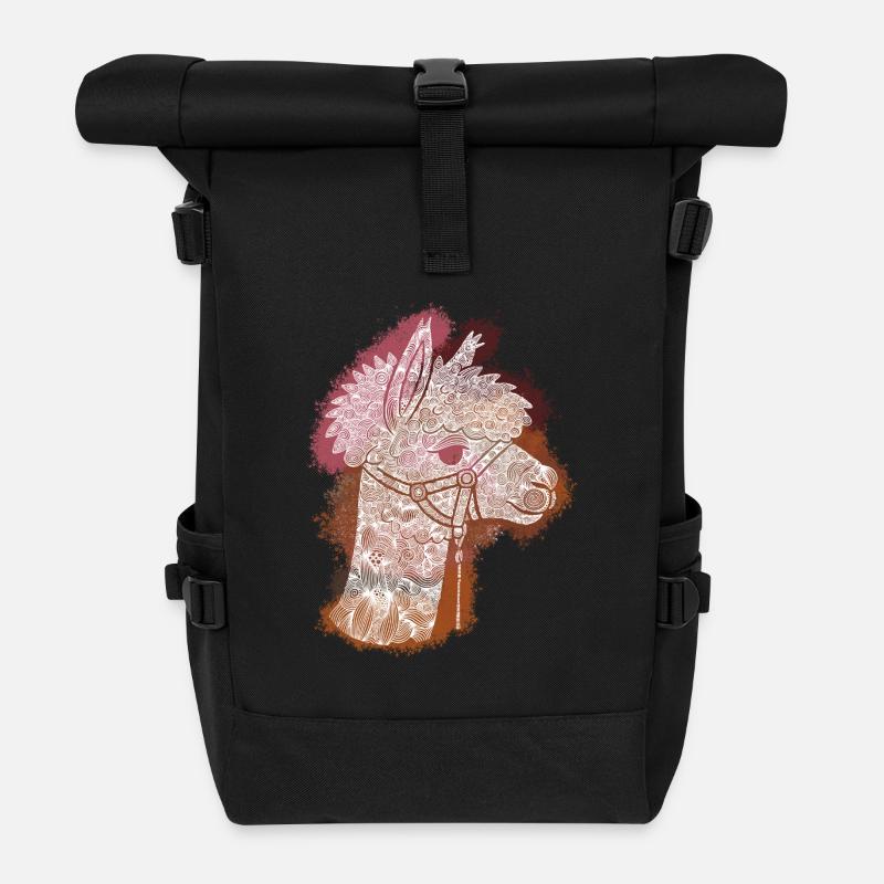 Zentangle-Alpaka - Rolltop Rucksack - Schwarz