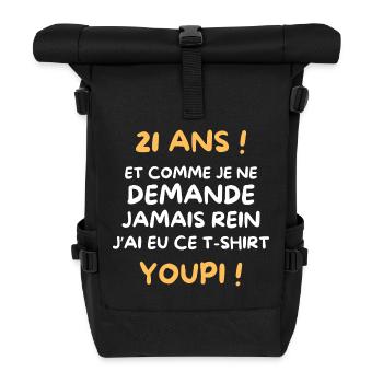 Funny Draw Boy Teen 21 Years Funny Birthday 21 - Roll Top Backpack - black - Front