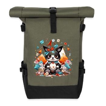 Kawaii Origami Panda im Glitzermeer - Rolltop Rucksack - Olive/Schwarz - Vorne