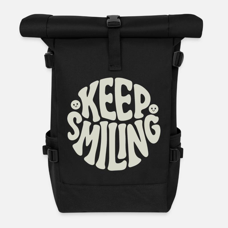 Keep Smiling Bold Typography Positive Quote - Rolltop Rucksack - Schwarz
