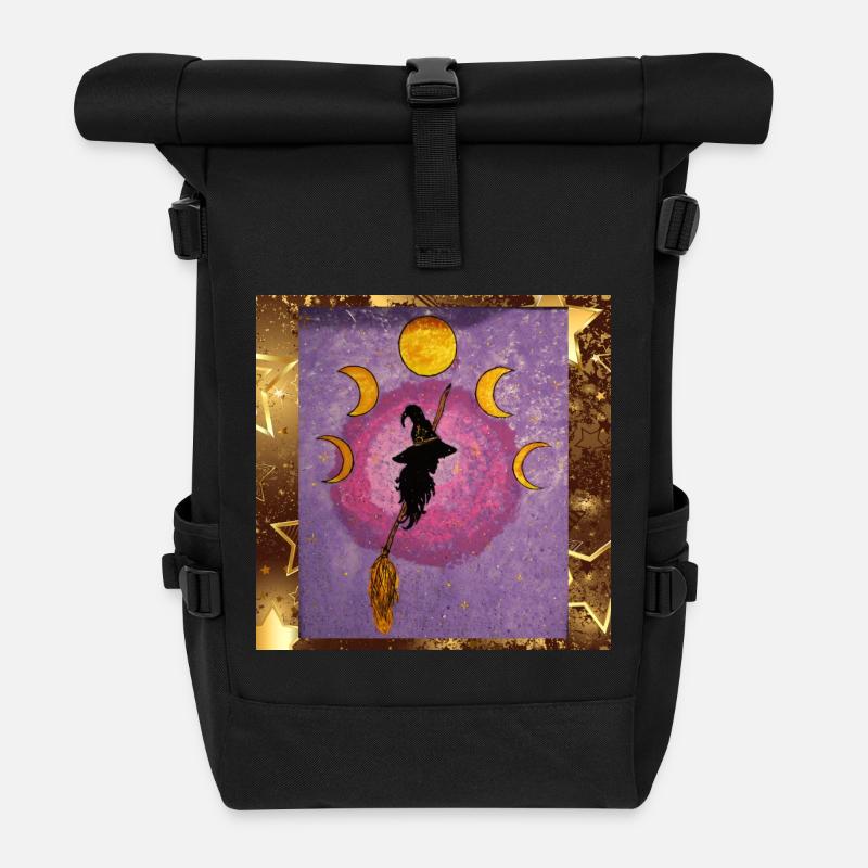 Sternenzauberin auf dem Besen - Rolltop Rucksack - Schwarz