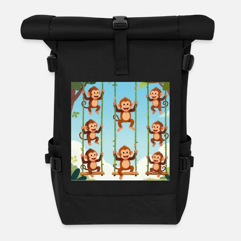 Schaukelnde Affen im Dschungel - Rolltop Rucksack - Schwarz