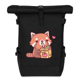 Cute Red Panda Loves Apple Juice - Roll Top Backpack - black - Front