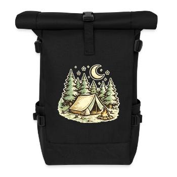 Waldnacht Zeltlager Illustration - Rolltop Rucksack - Schwarz - Vorne