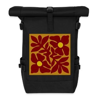 Red Flowers Organic Symmetrical Design - Roll Top Backpack - black - Front