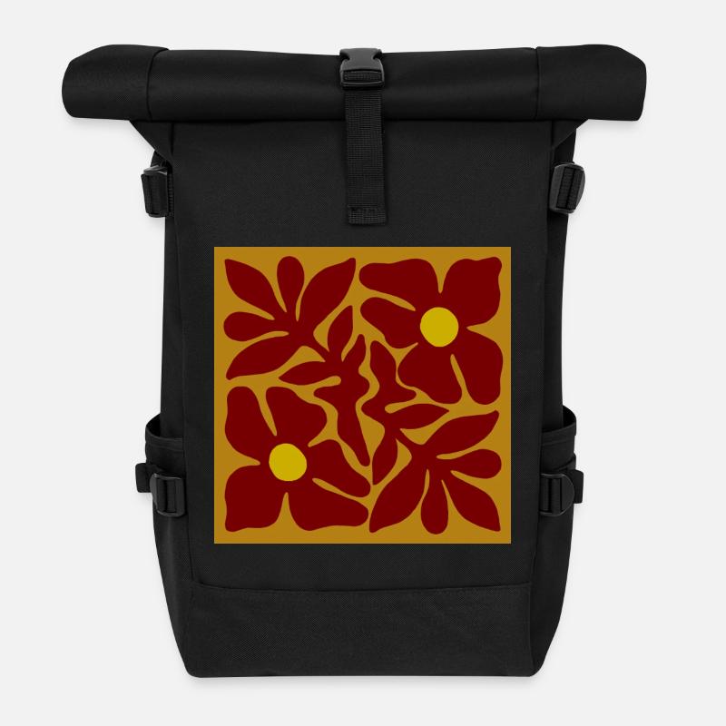 Rote Blumen organisches Symmetrisches Design - Rolltop Rucksack - Schwarz