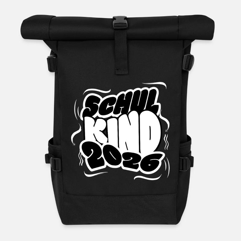 Schulkind 2026 Schriftzug - Rolltop Rucksack - Schwarz