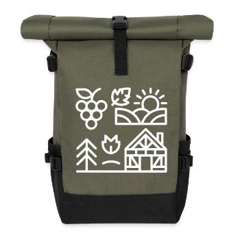 Morning light over vineyard and house - Roll Top Backpack - olive/black - Front