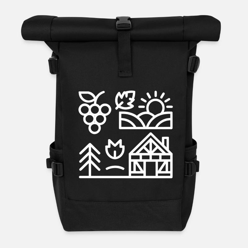 Morgenlicht über Weingarten und Haus - Rolltop Rucksack - Schwarz