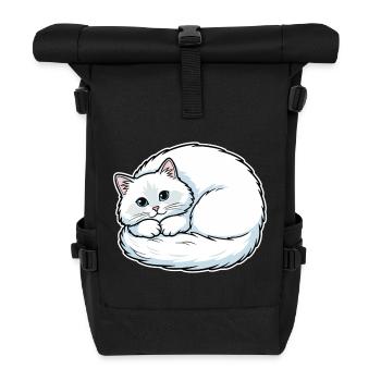 White Angora Cat Blue Eyes Coiled Cute - Roll Top Backpack - black - Front