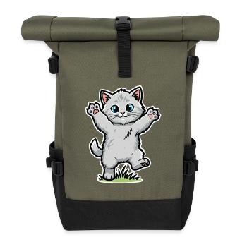 Graues Kätzchen: Glückliche Pfoten in der Luft Spaßporträt - Rolltop Rucksack - Olive/Schwarz - Vorne