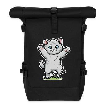 Graues Kätzchen: Glückliche Pfoten in der Luft Spaßporträt - Rolltop Rucksack - Schwarz - Vorne