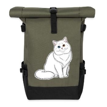 Weiße Katzen-Angora-Augen Minnows-Porträt Elegant - Rolltop Rucksack - Olive/Schwarz - Vorne