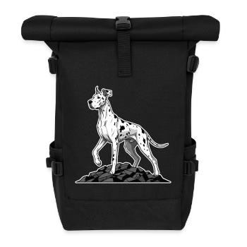 Deutsche Dogge Harlekin-Hund auf dem Riesenfelsen - Rolltop Rucksack - Schwarz - Vorne