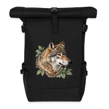 Wolf umgeben von Laub - Rolltop Rucksack - Schwarz - Vorne