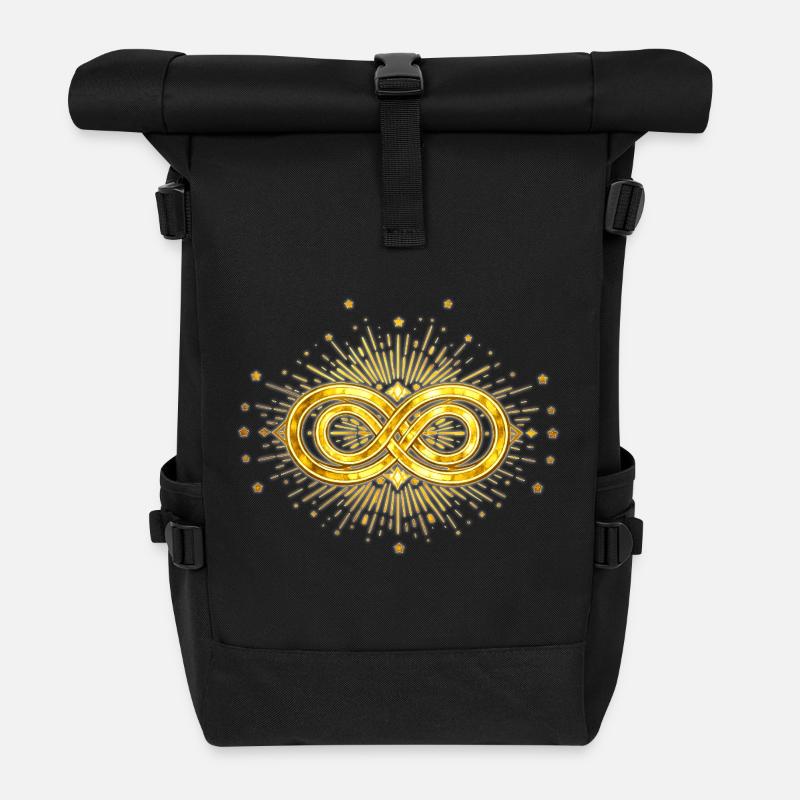 Symbole Infini doré et éclats stellaires - Sac à dos roll top - noir