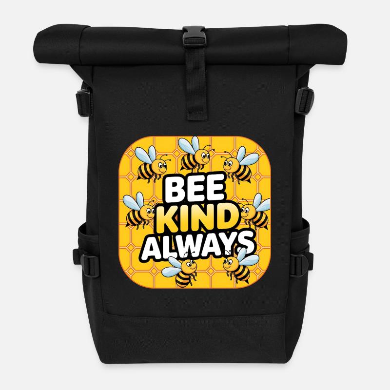 Bee Kind Always - Roll Top Backpack - black