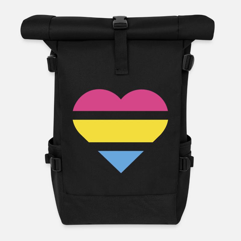 Pride Flag Heart · Pansexual - Roll Top Backpack - black