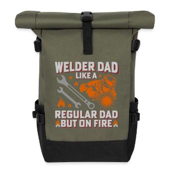 Schweißvater Feuer-Motiv Schweißer Vatertag - Rolltop Rucksack - Olive/Schwarz - Vorne