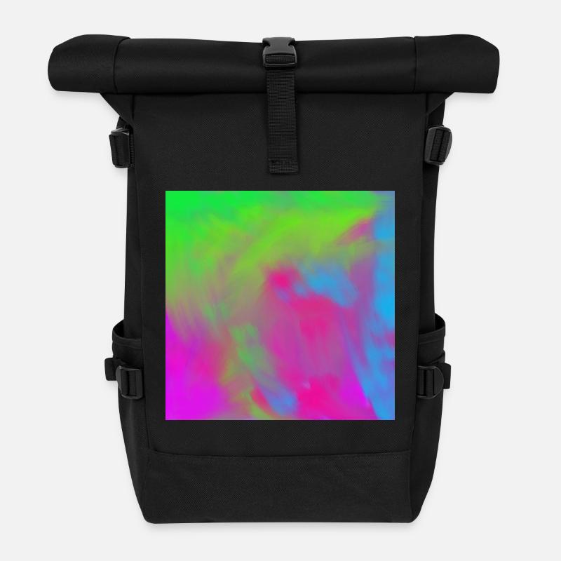Vivid Neon Tie-Dye Gradient Burst - Roll Top Backpack - black