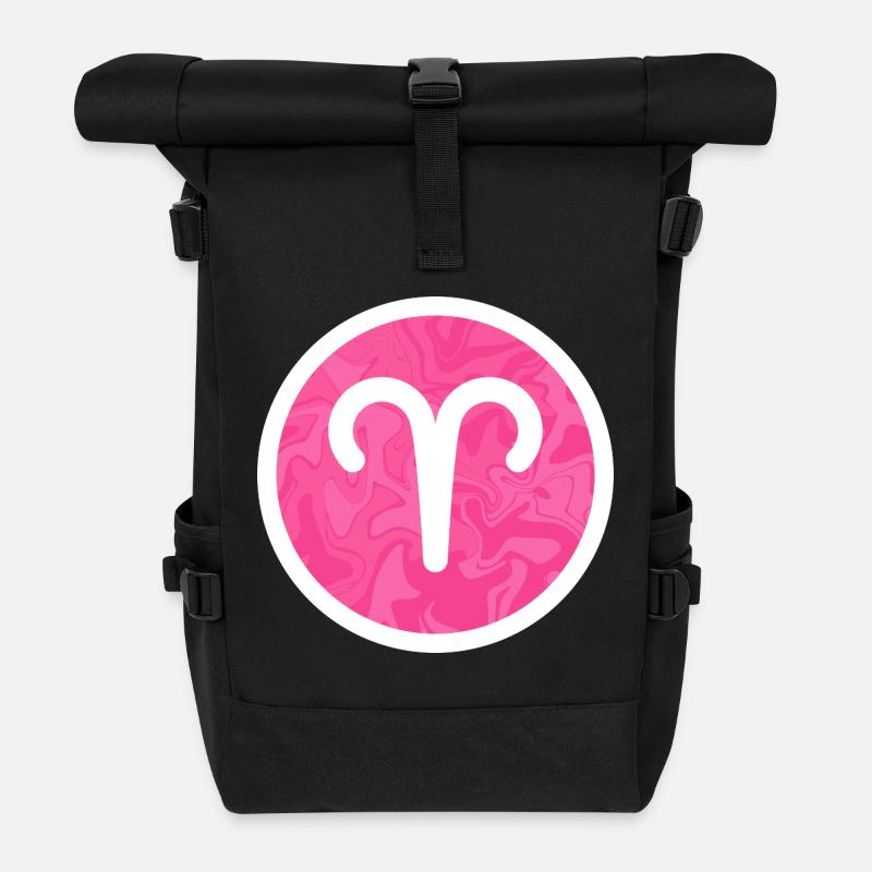 Widder-Sternzeichen Rosa Marmorsymbol - Rolltop Rucksack - Schwarz
