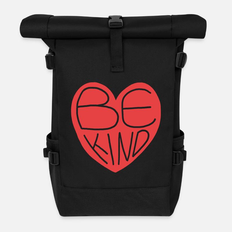 Cute Be Kind Red Heart Hand-Drawn Design - Roll Top Backpack - black