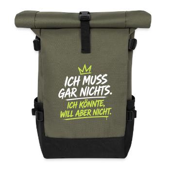 Ich Könnte Will Aber Nicht – Neon Krone - Rolltop Rucksack - Olive/Schwarz - Vorne