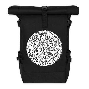 Cercle de mots typo-cosmos avec mots en eaux vives - Sac à dos roll top - noir - Devant